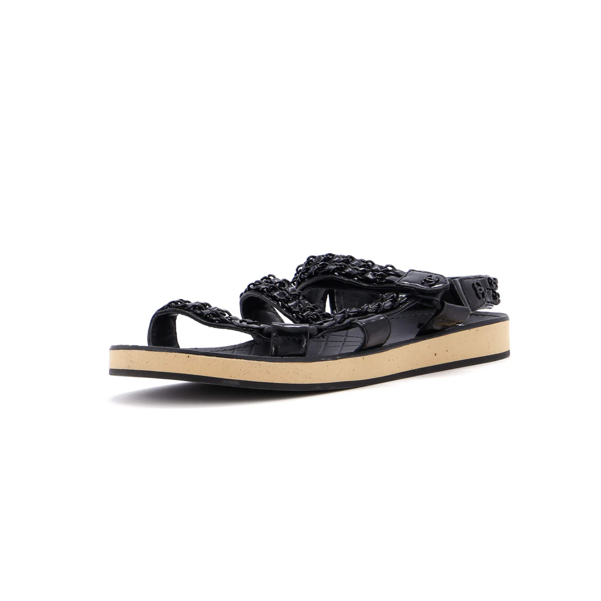 Women's Chain CC Slingback Sandals Quilted Leather with Cork - Deep Luxury