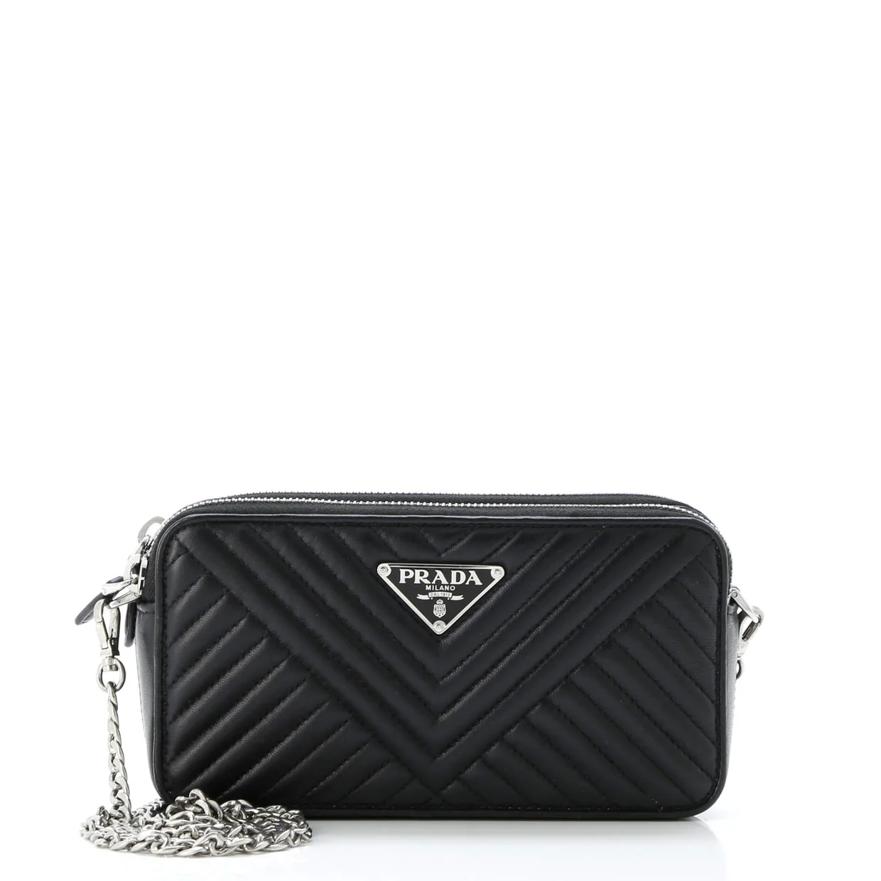 Double Zip Wallet on Chain Crossbody Chevron Leather Mini - Deep Luxury