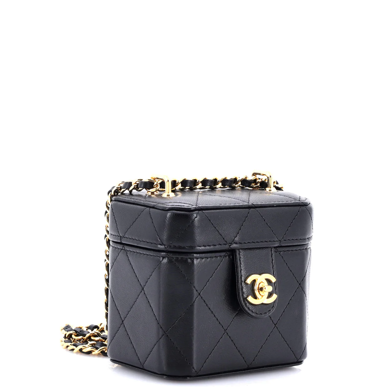 CC Turnlock Box Vanity Case with Chain Quilted Lambskin Mini - Deep Luxury