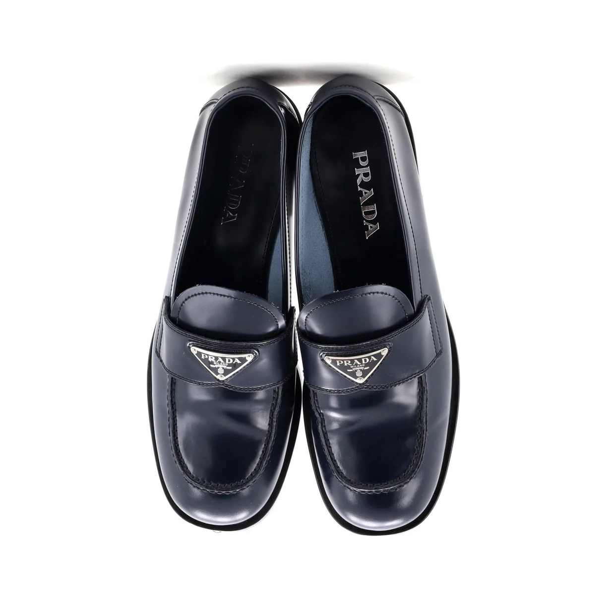 Women's Triangle Logo Loafers Spazzolato Leather - Deep Luxury