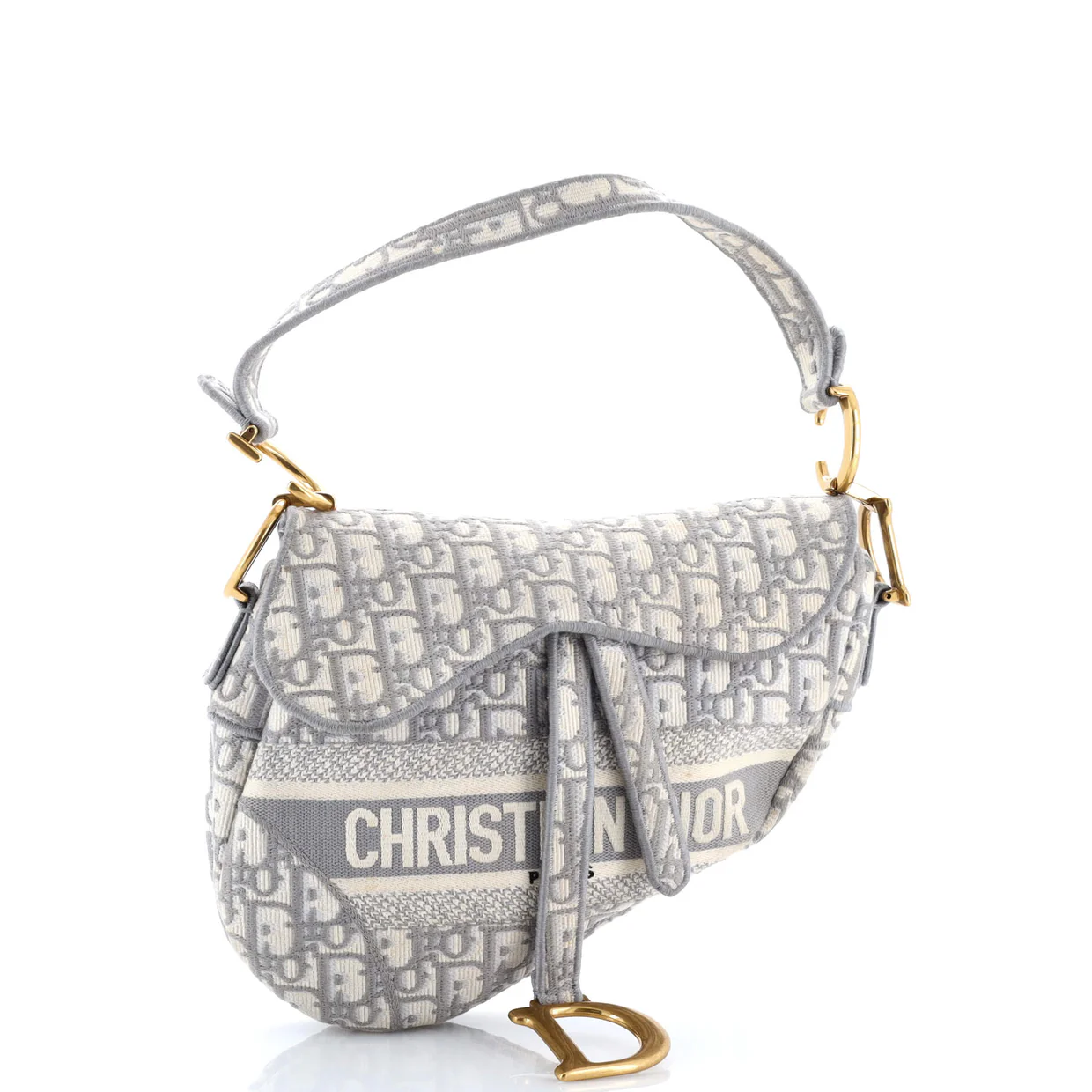 Saddle Handbag Logo Embroidered Oblique Canvas Medium - Deep Luxury