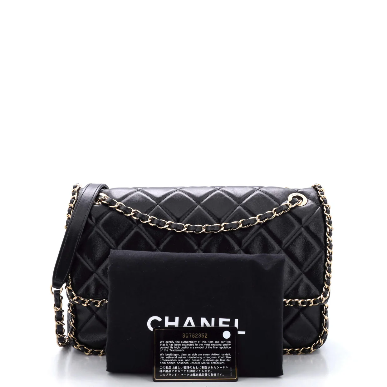 Running Chain Around Flap Bag Quilted Crumpled Calfskin Large - Deep Luxury