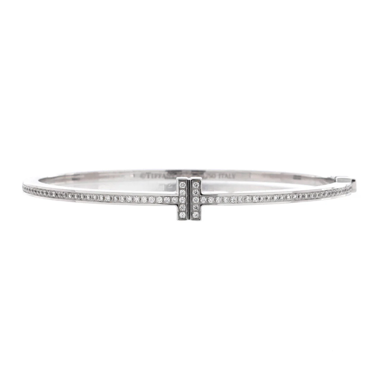 T Hinged Wire Bangle Bracelet 18K White Gold with Diamonds - Deep Luxury