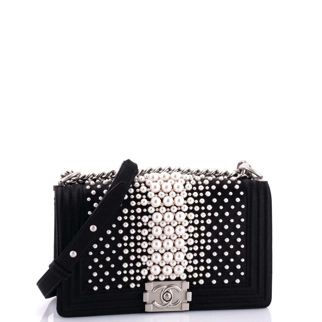 Boy Flap Bag Pearl Embellished Satin Old Medium - Deep Luxury