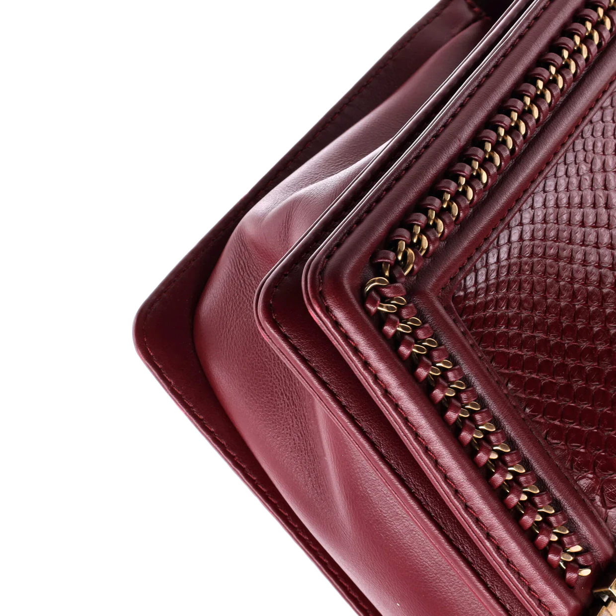 Chain Handle Boy Flap Bag Python New Medium - Deep Luxury