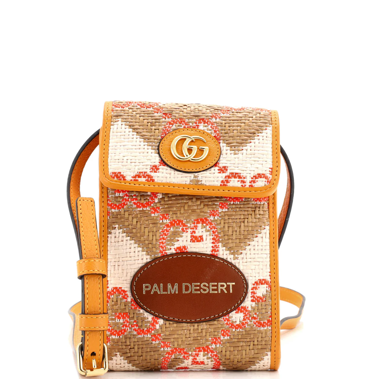 Destination Phone Flap Crossbody Bag Straw Effect GG Raffia - Deep Luxury