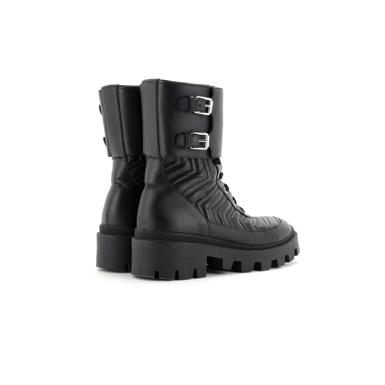 Women's GG Marmont Platform Combat Boots Matelasse Leather - Deep Luxury