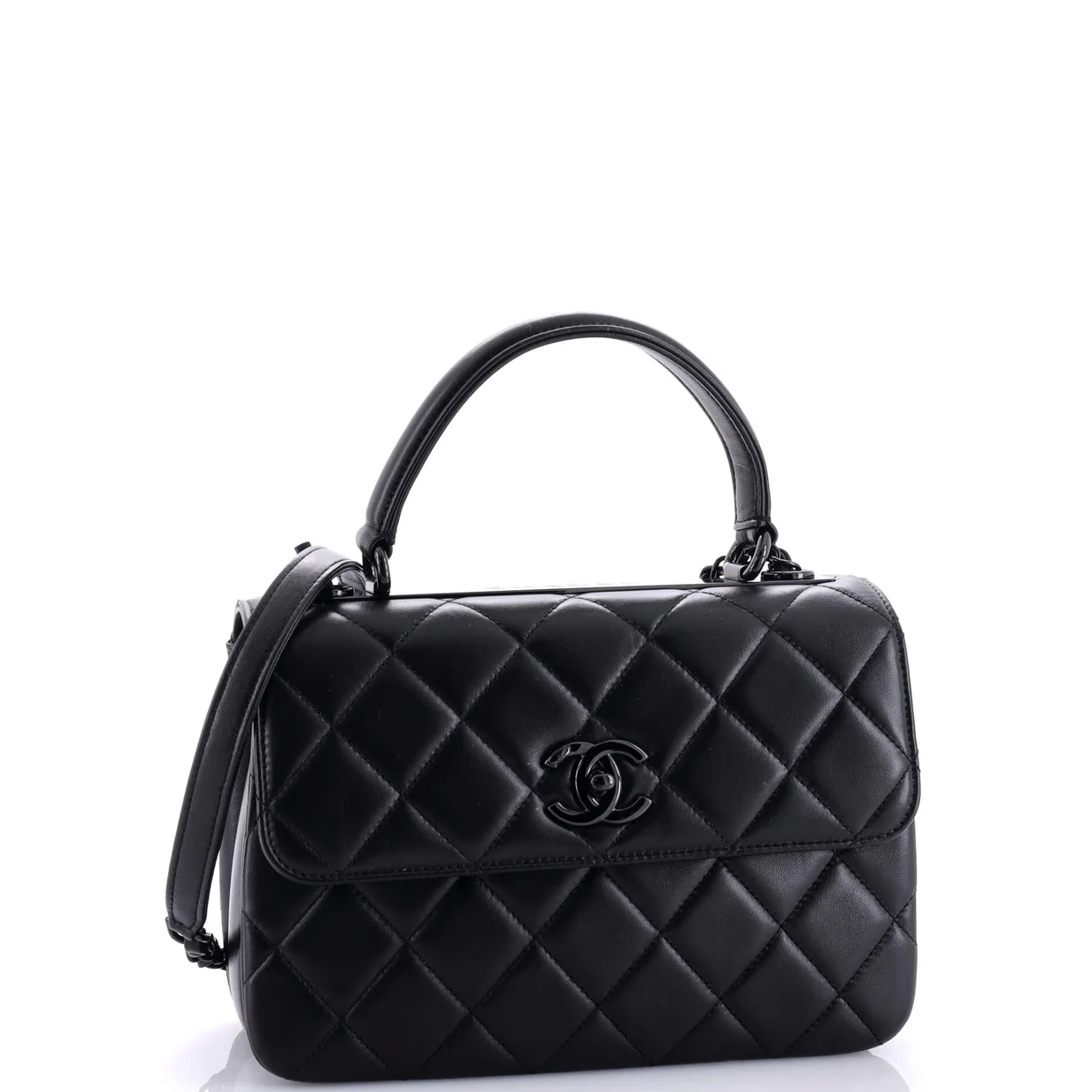 So Black Trendy CC Top Handle Bag Quilted Lambskin Small - Deep Luxury