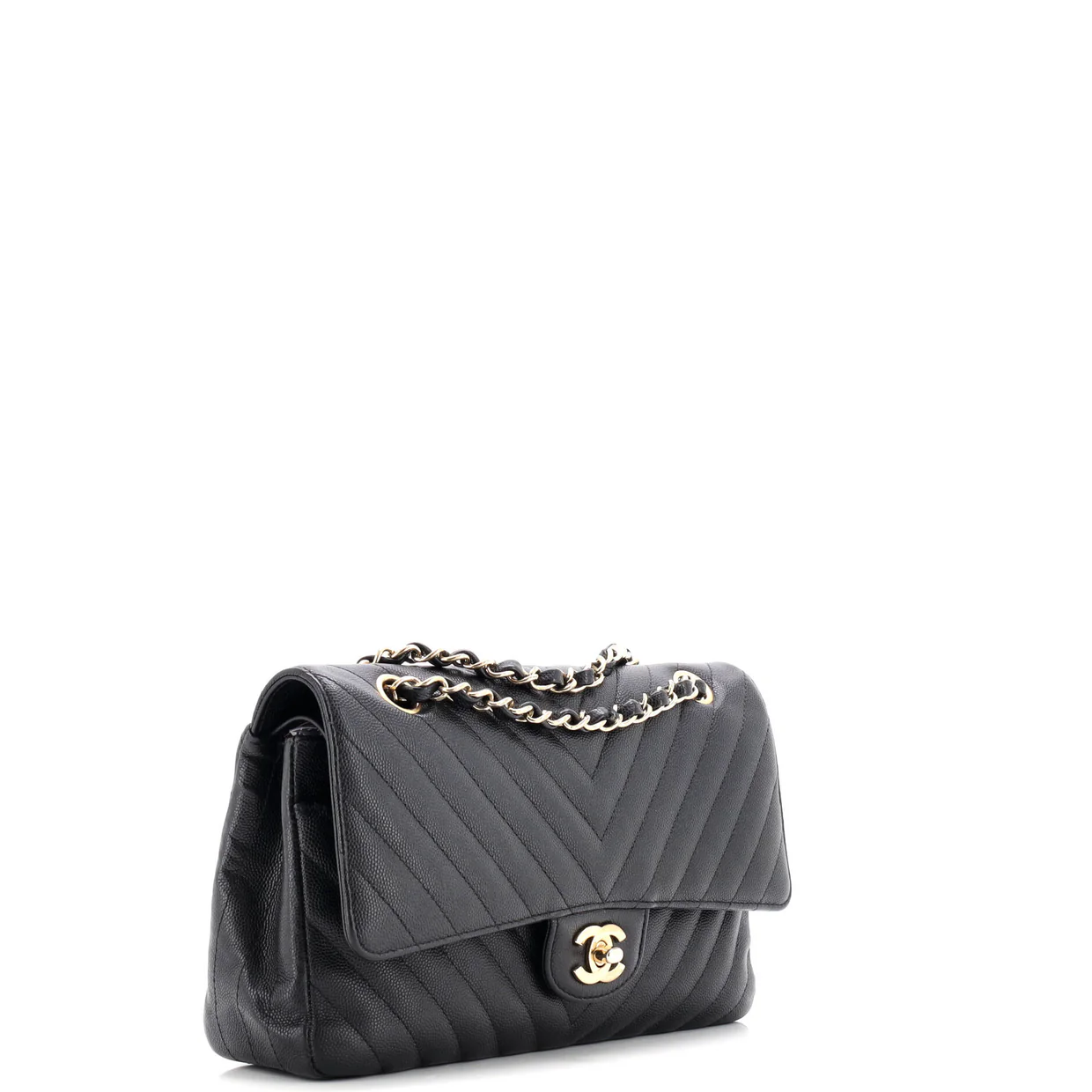 Classic Double Flap Bag Chevron Caviar Medium - Deep Luxury