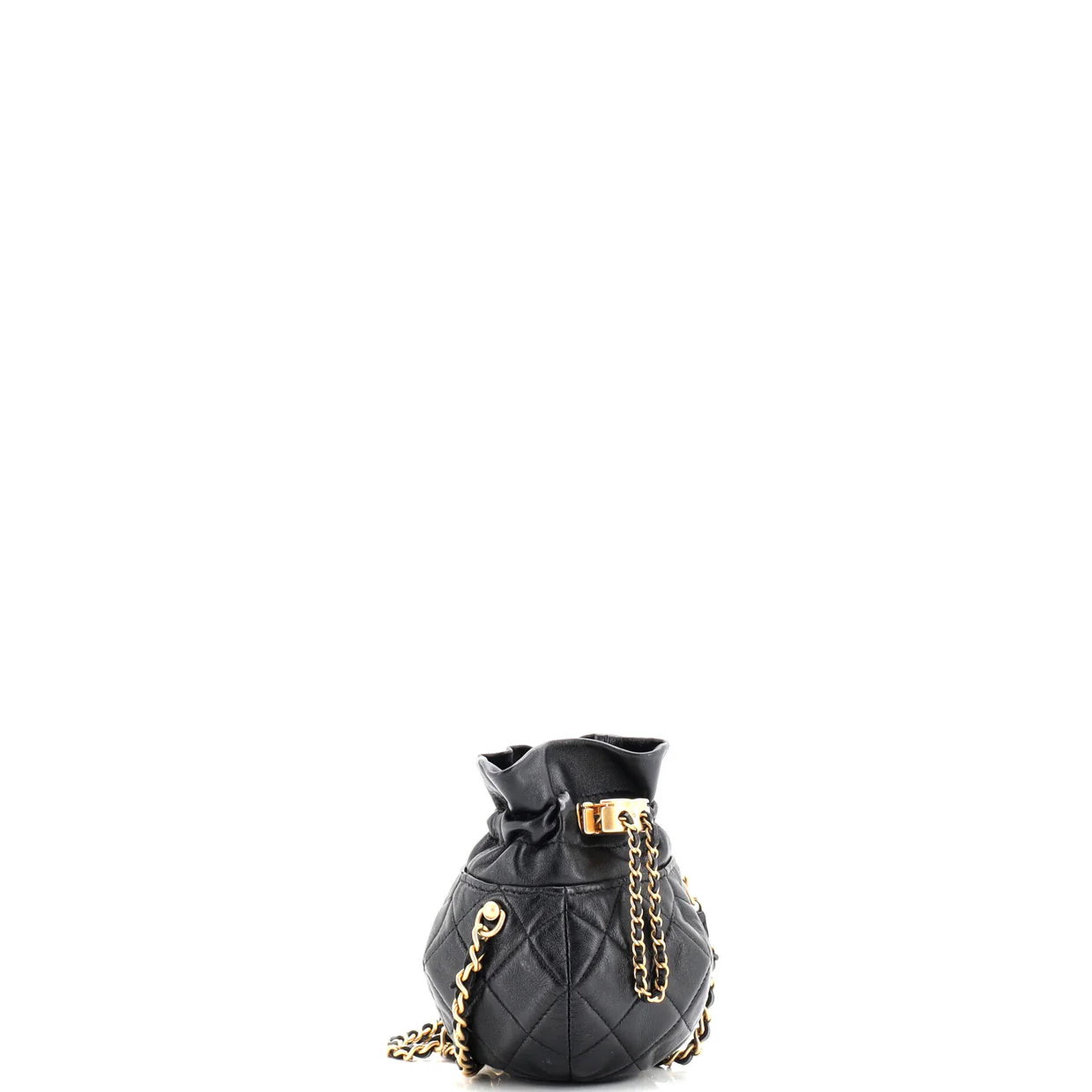 Drawstring CC Round Bucket Clutch with Chain Quilted Lambskin Mini - Deep Luxury
