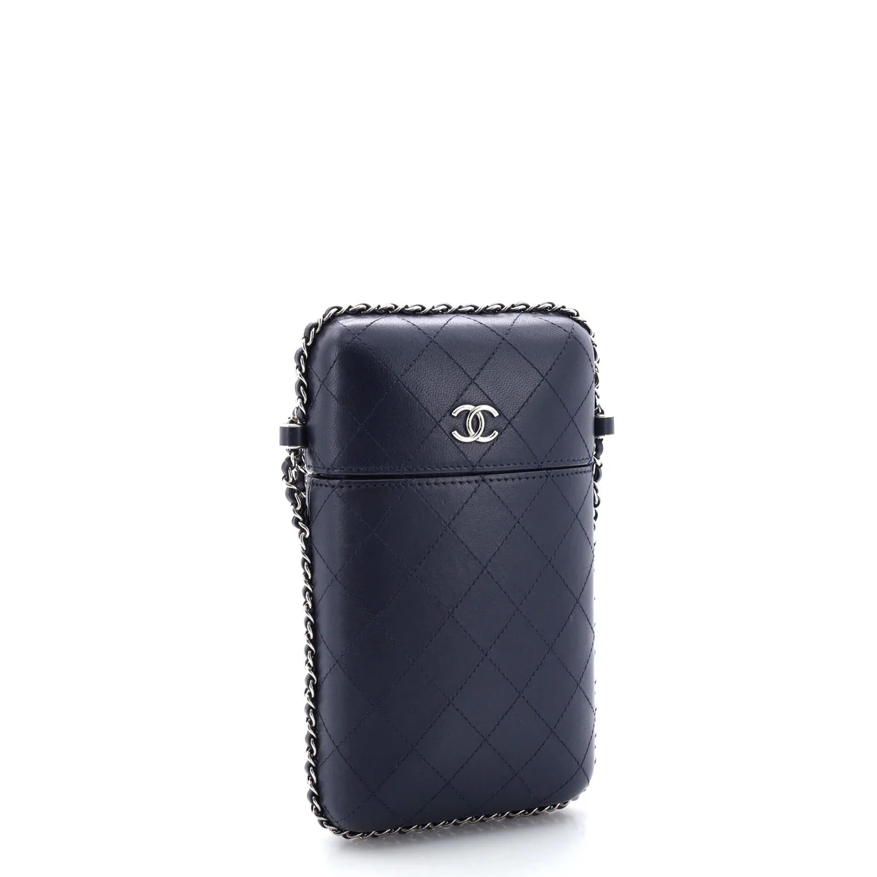 Chain Around Phone Holder Box Crossbody Quilted Lambskin - Deep Luxury