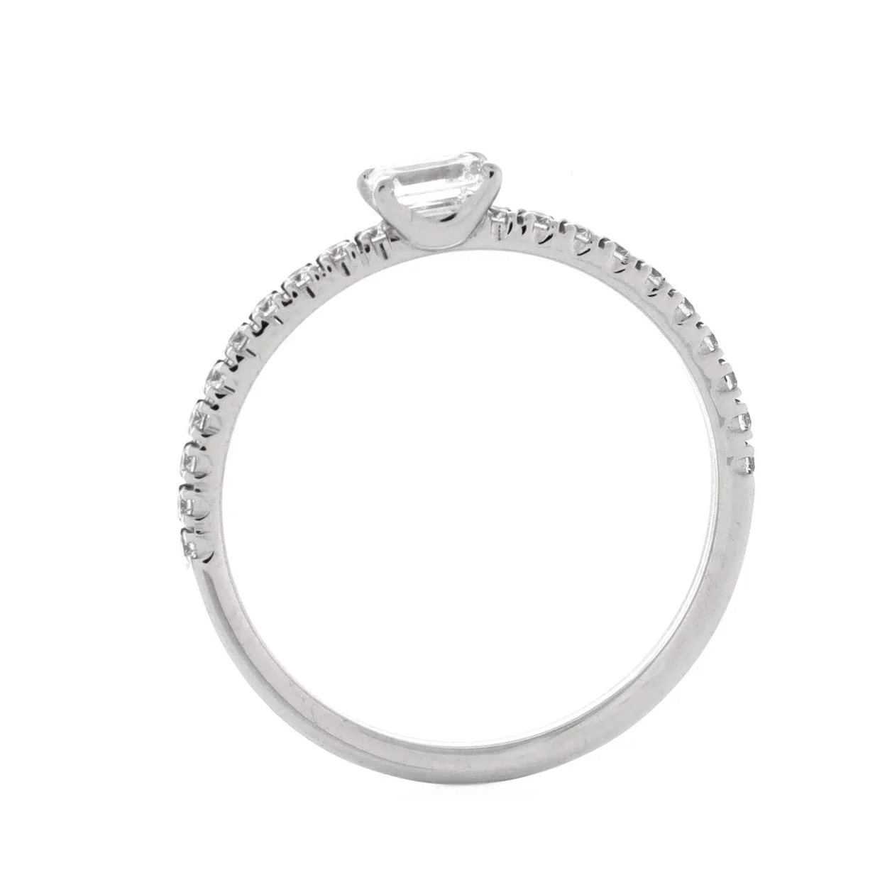 Etincelle de Cartier Solitaire Ring 18K White Gold with Emerald Cut Diamond and Pave Diamonds - Deep Luxury
