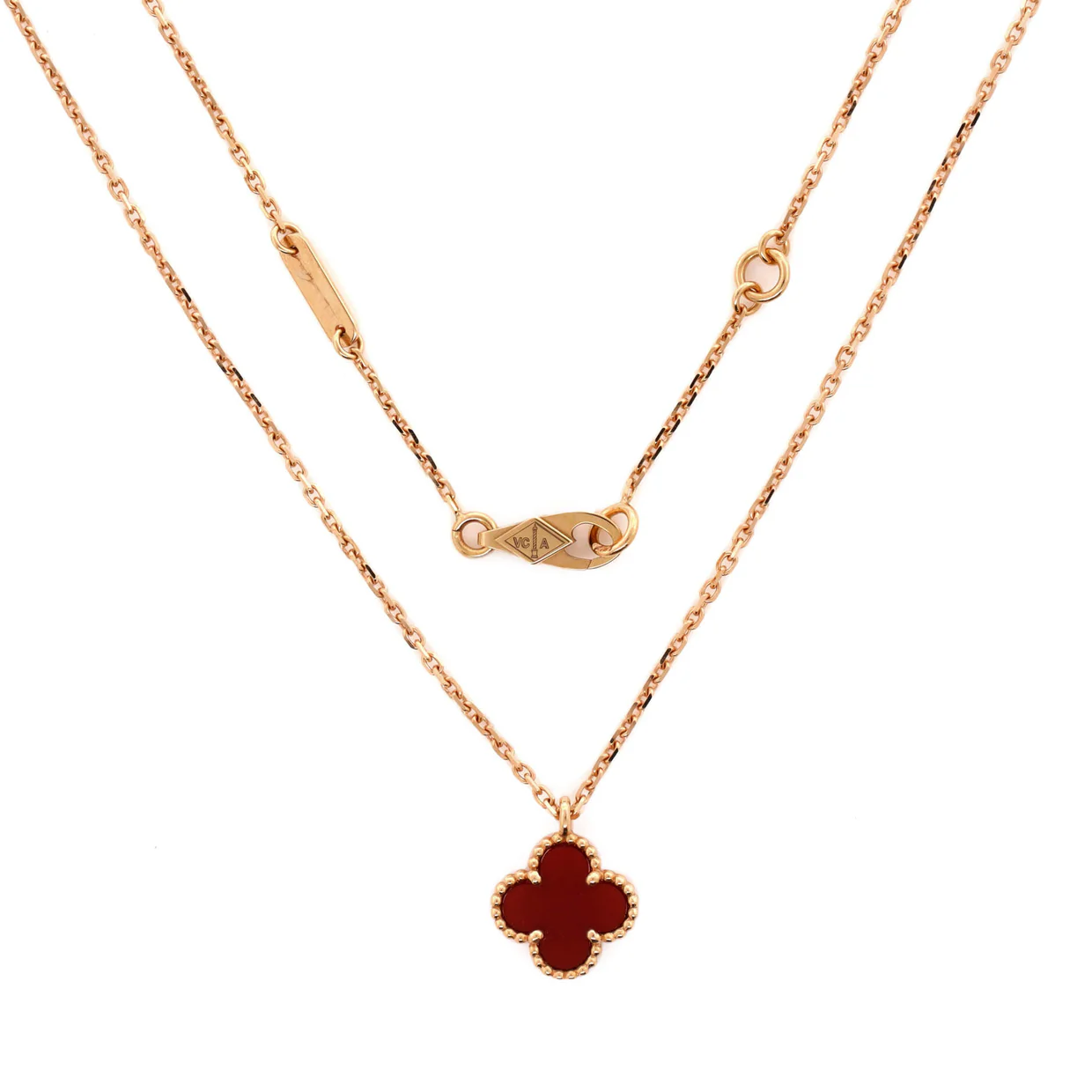 Sweet Alhambra Pendant Necklace 18K Rose Gold and Carnelian - Deep Luxury