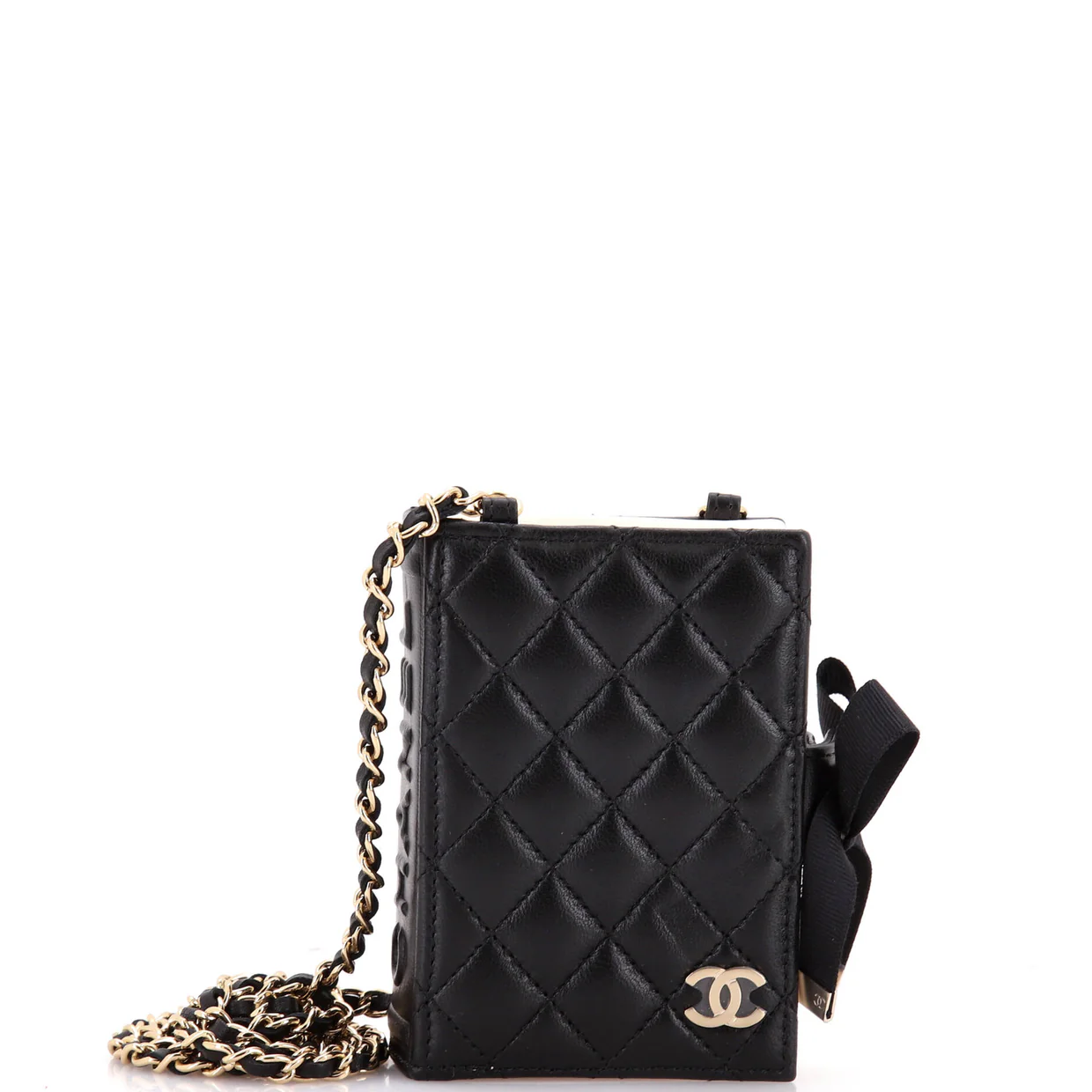 CC Book Card Holder with Chain Quilted Lambskin - Deep Luxury