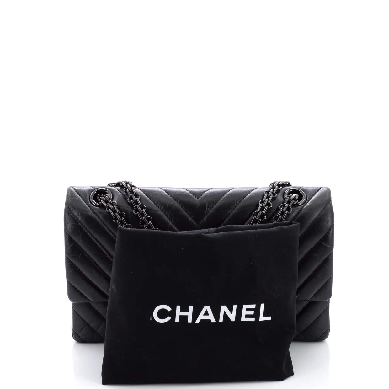 So Black Reissue 2.55 Flap Bag Chevron Aged Calfskin 225 - Deep Luxury