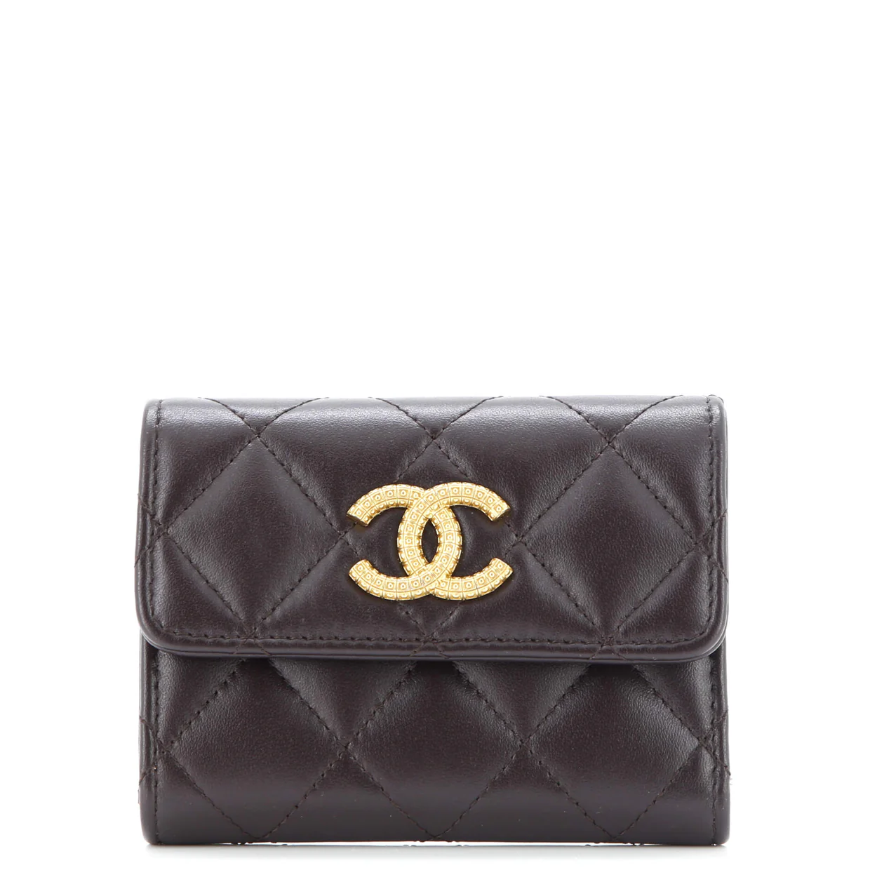 Textured CC Flap Wallet Quilted Lambskin Small - Deep Luxury