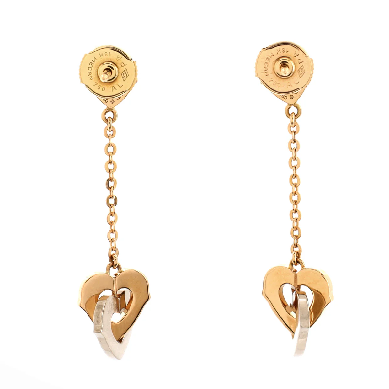 Double Heart Drop Earrings 18K Rose Gold with 18K White Gold - Deep Luxury