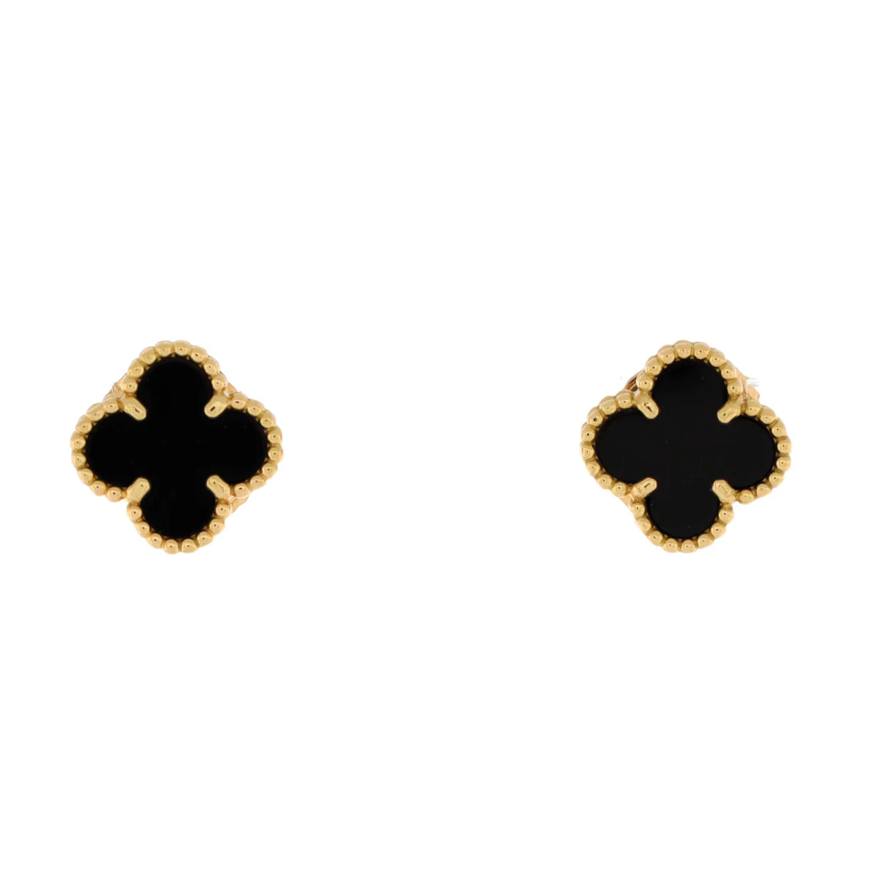 Sweet Alhambra Stud Earrings 18K Yellow Gold and Onyx - Deep Luxury