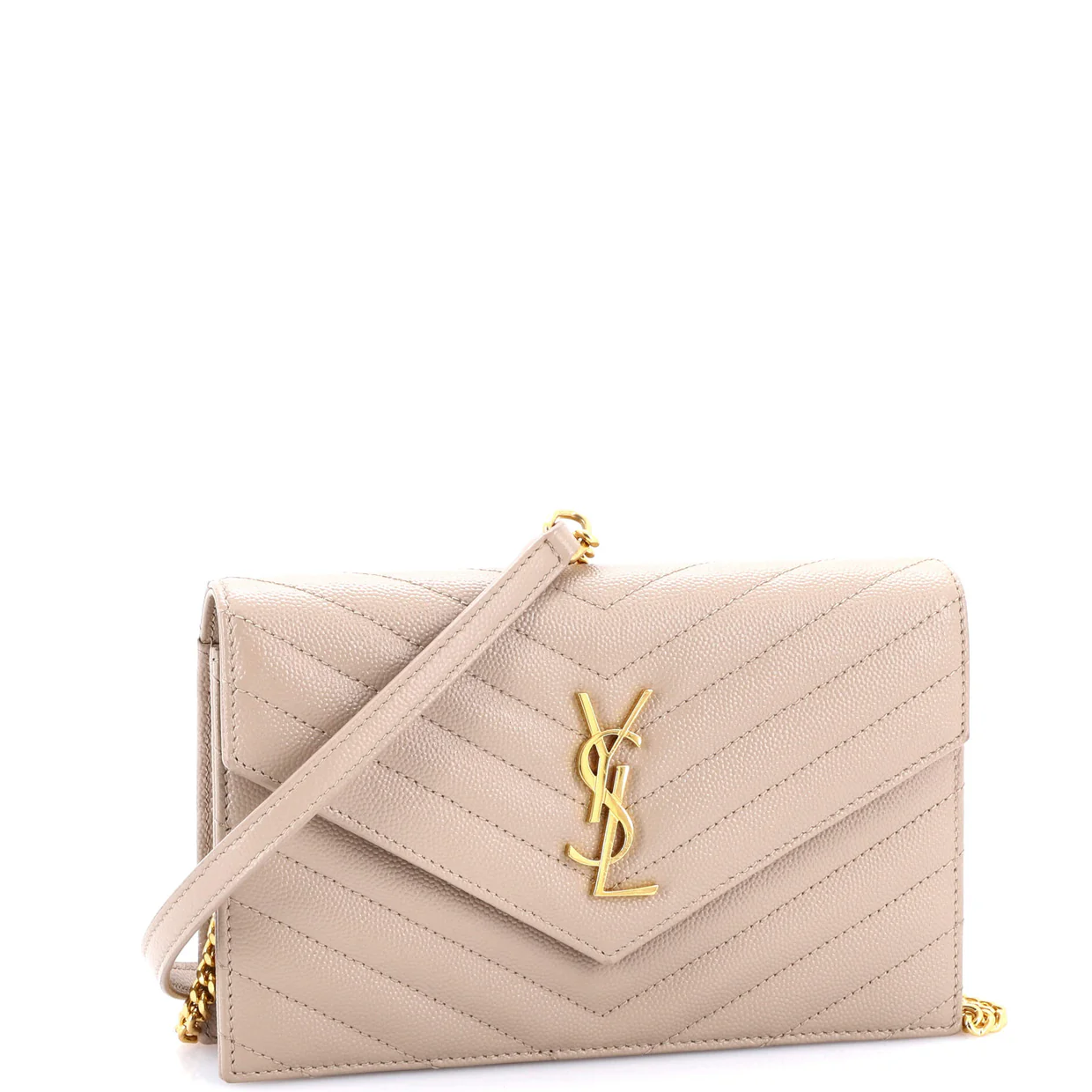 Classic Monogram Wallet on Chain Matelasse Chevron Leather Small - Deep Luxury