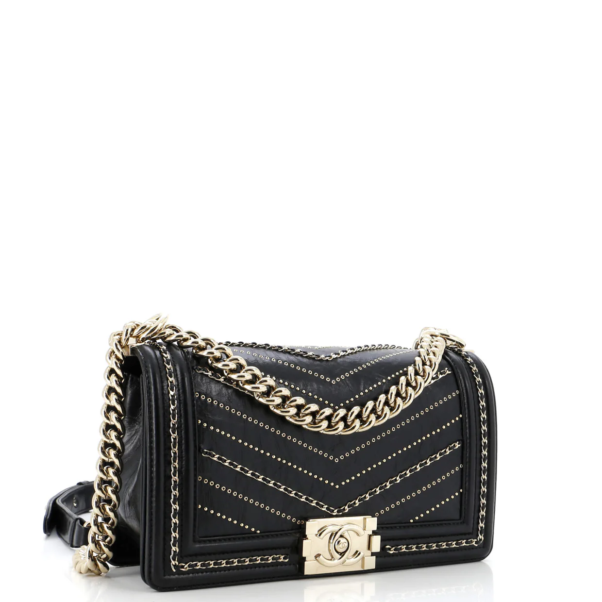 Boy Flap Bag Chevron Embellished Crumpled Calfskin Old Medium - Deep Luxury