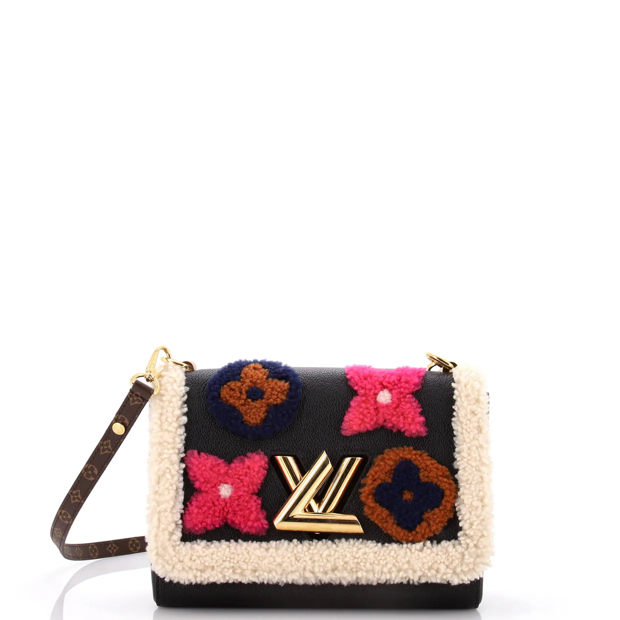 Twist Handbag Leather and Monogram Teddy Shearling MM - Deep Luxury