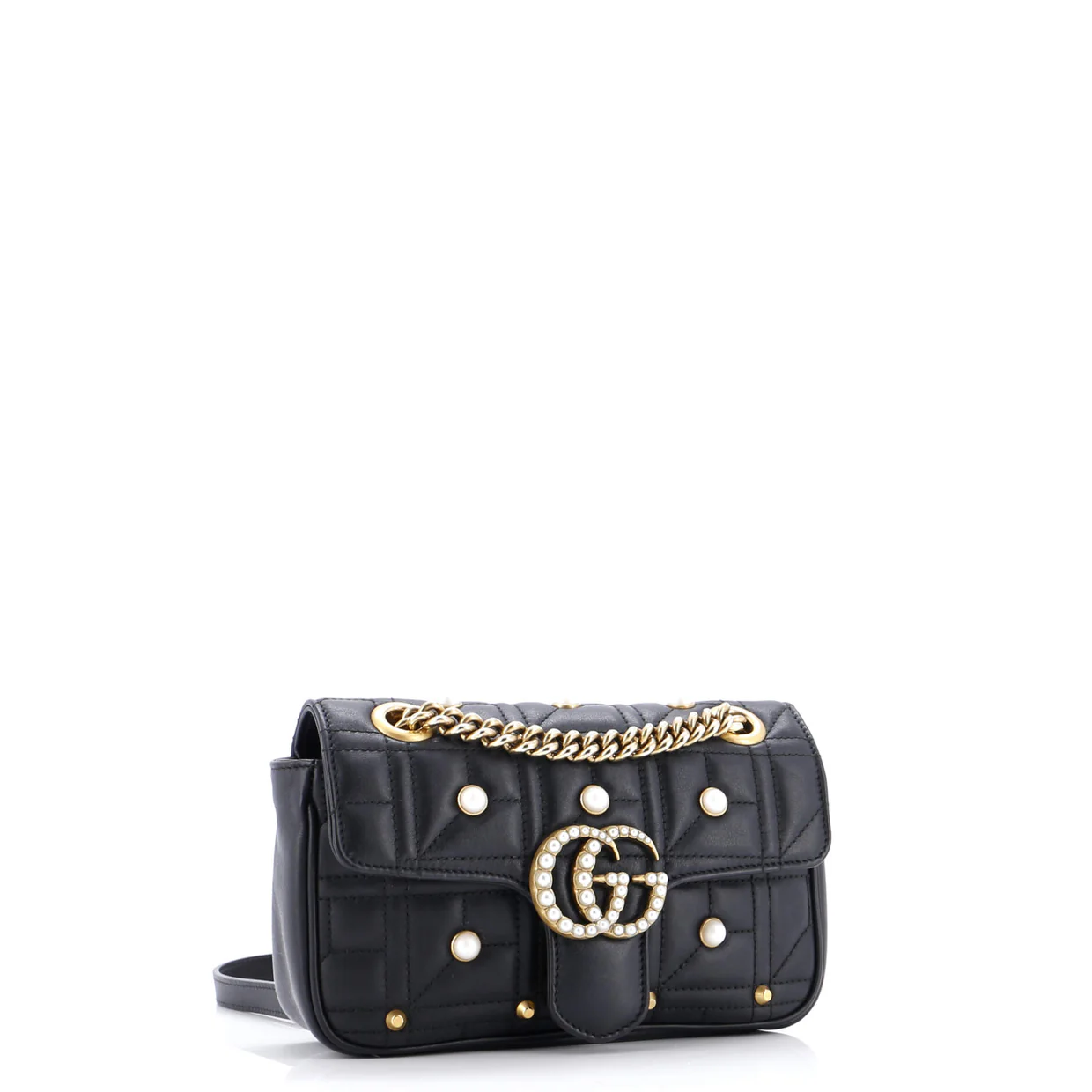 Pearly GG Marmont Flap Bag Embellished Matelasse Leather Mini - Deep Luxury