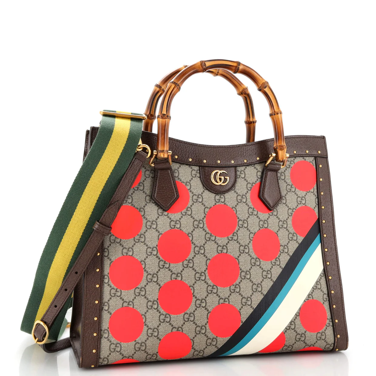 Diana NM Bamboo Handle Tote Printed GG Coated Canvas and Studded Leather Medium - Deep Luxury