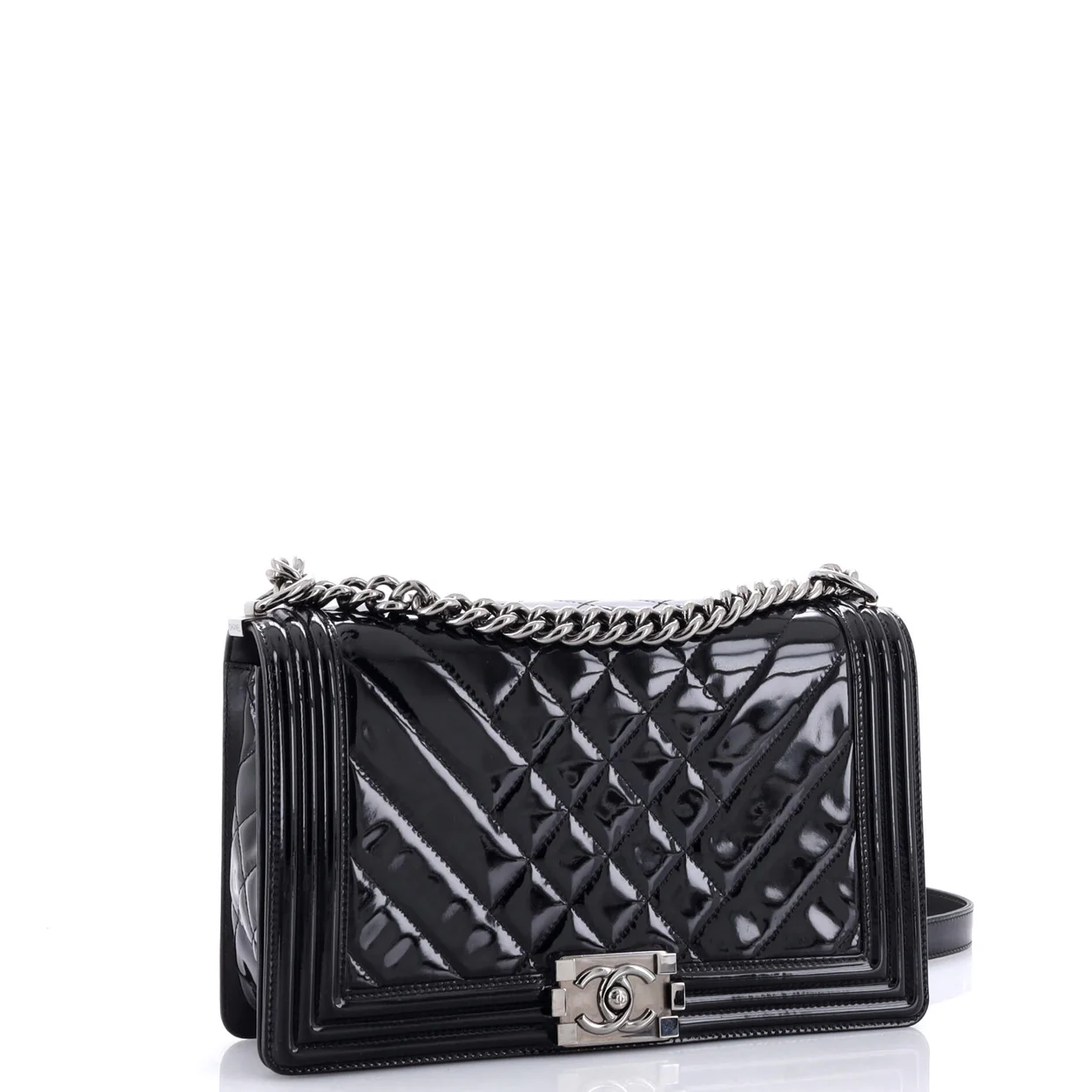 Boy Flap Bag Chevron Patent New Medium - Deep Luxury