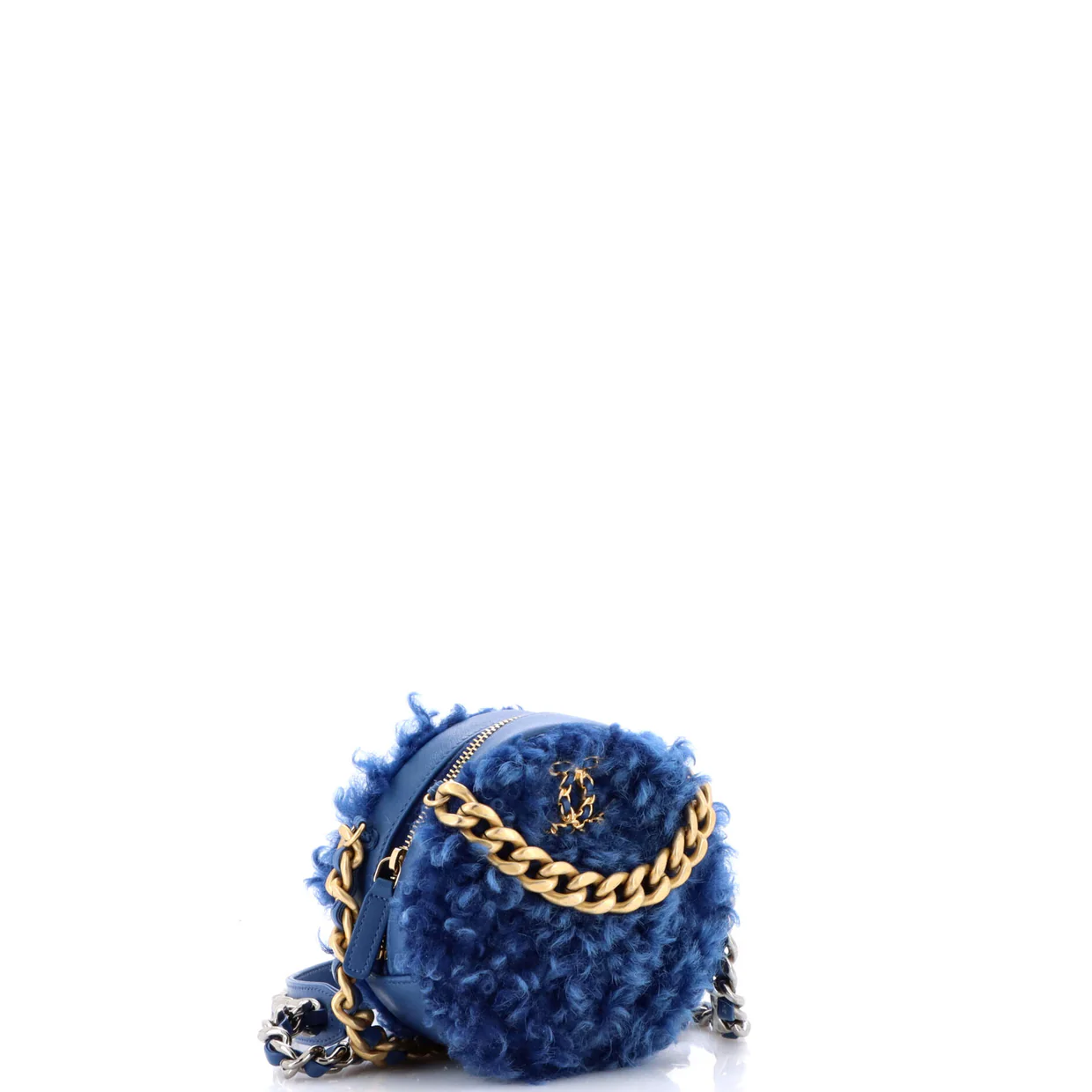 19 Round Clutch with Chain Quilted Shearling - Deep Luxury