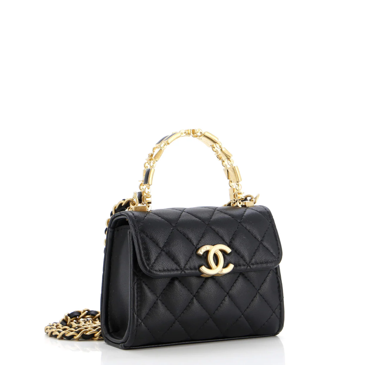 Coco Enamel Top Handle Flap Bag Quilted Lambskin Small - Deep Luxury