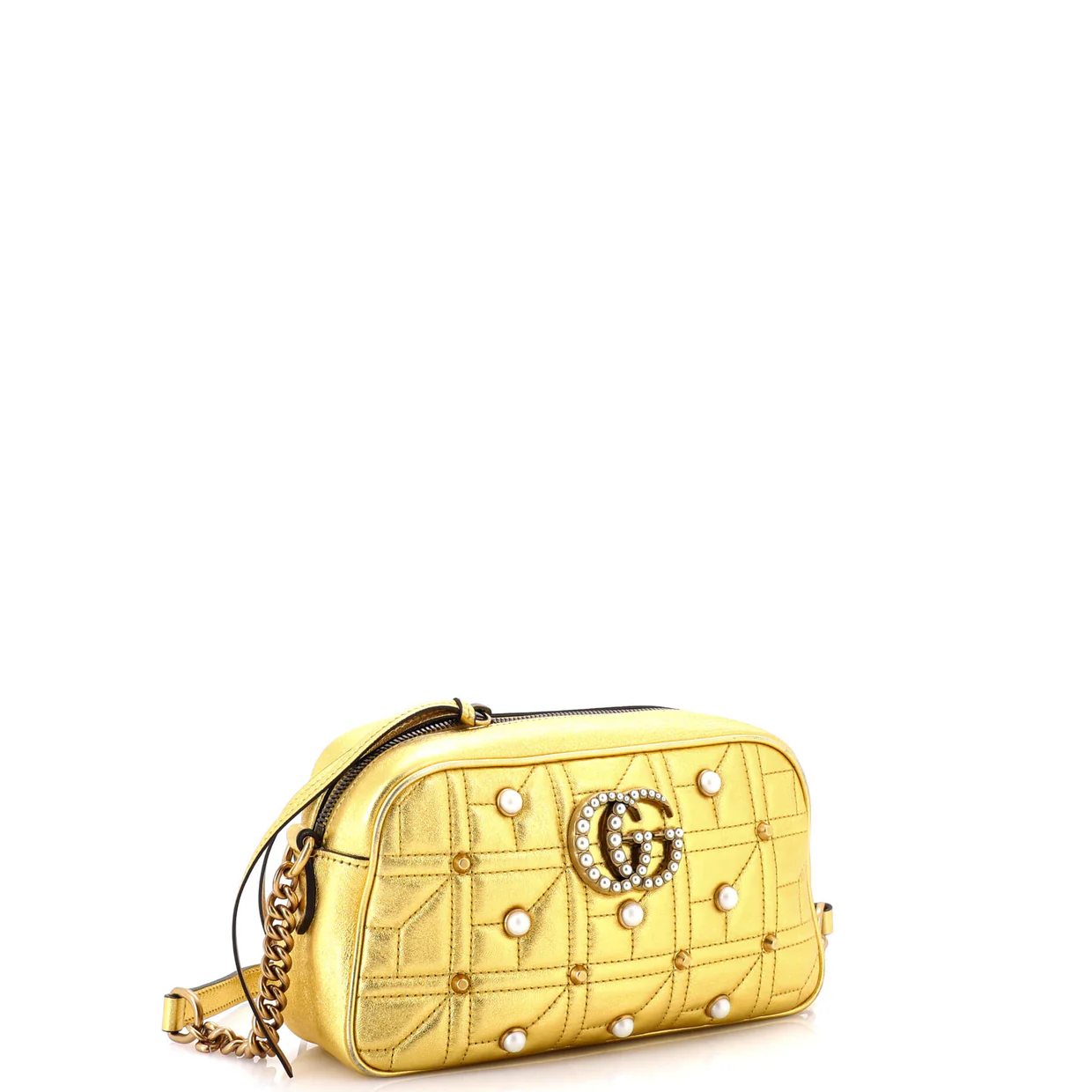 Pearly GG Marmont Shoulder Bag Embellished Matelasse Leather Small - Deep Luxury