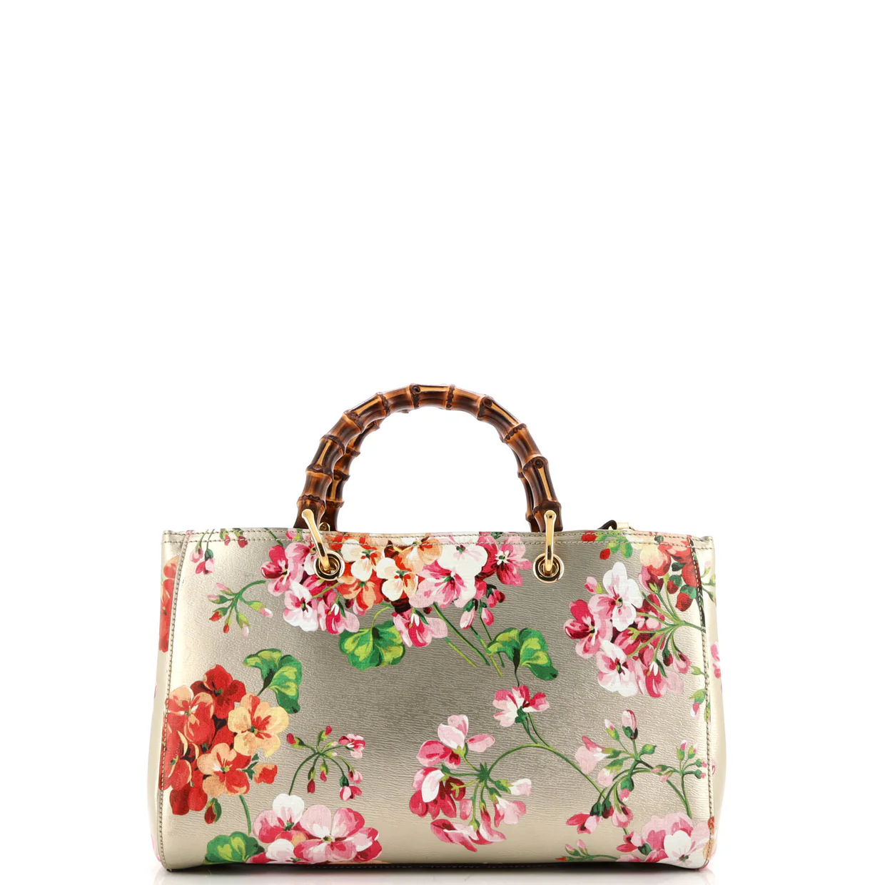 Bamboo Shopper Tote Blooms Print Leather Medium - Deep Luxury