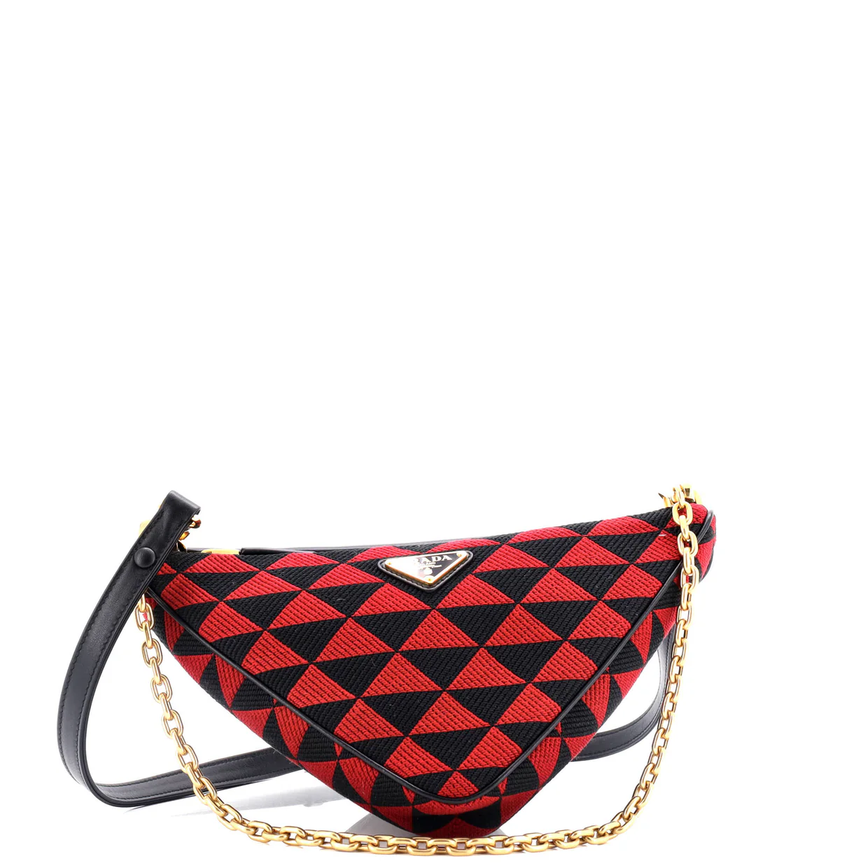 Double Symbole Triangle Bag Leather and Jacquard Mini - Deep Luxury