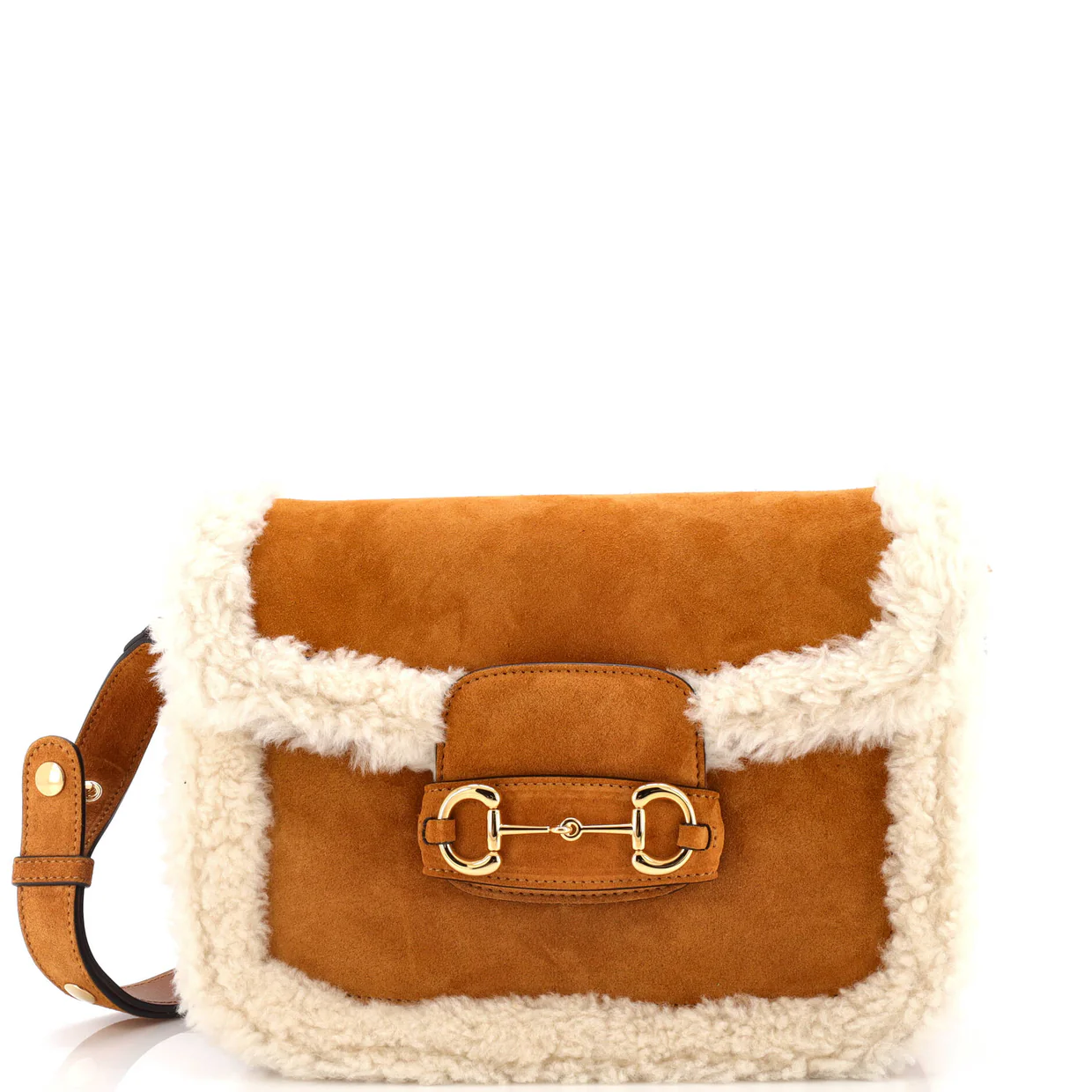 Horsebit 1955 Shoulder Bag Suede with Shearling Small - Deep Luxury