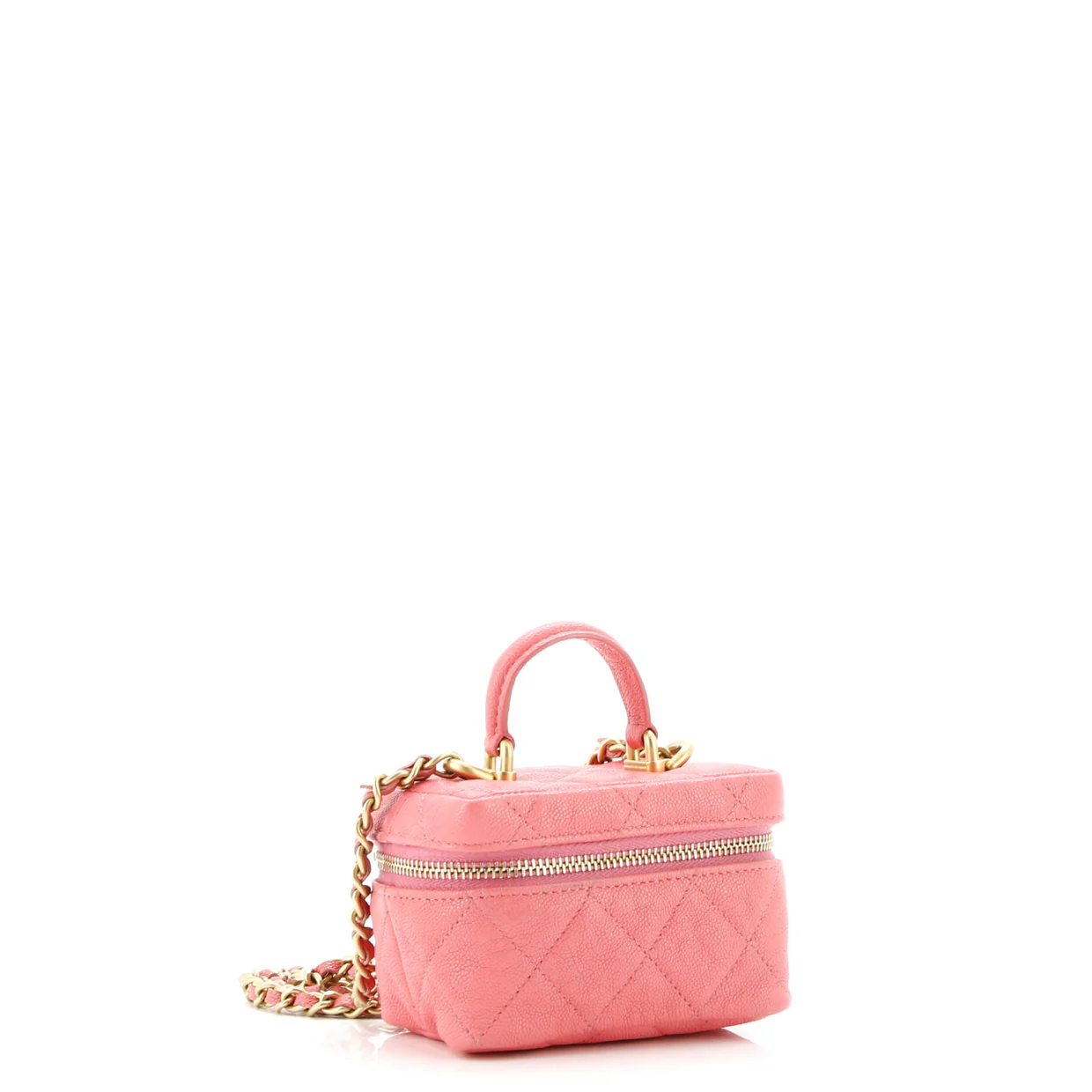 Top Handle Zip Around Vanity Case with Chain Quilted Caviar Mini - Deep Luxury
