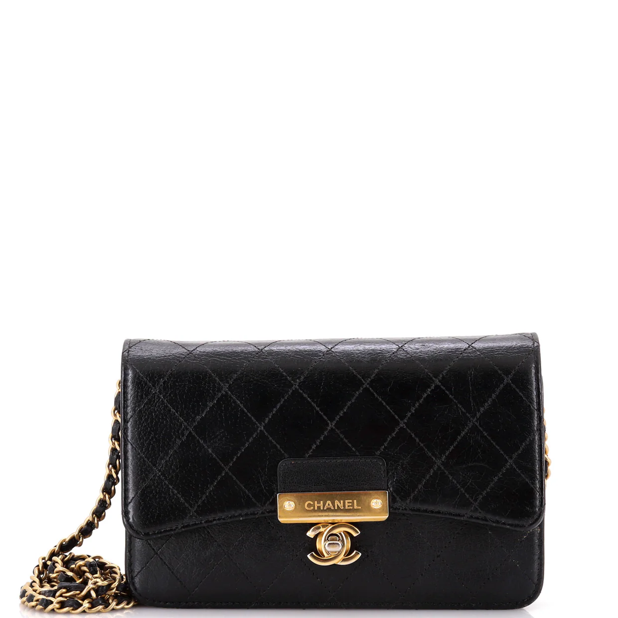 Logo Plate Wallet on Chain Quilted Goatskin - Deep Luxury