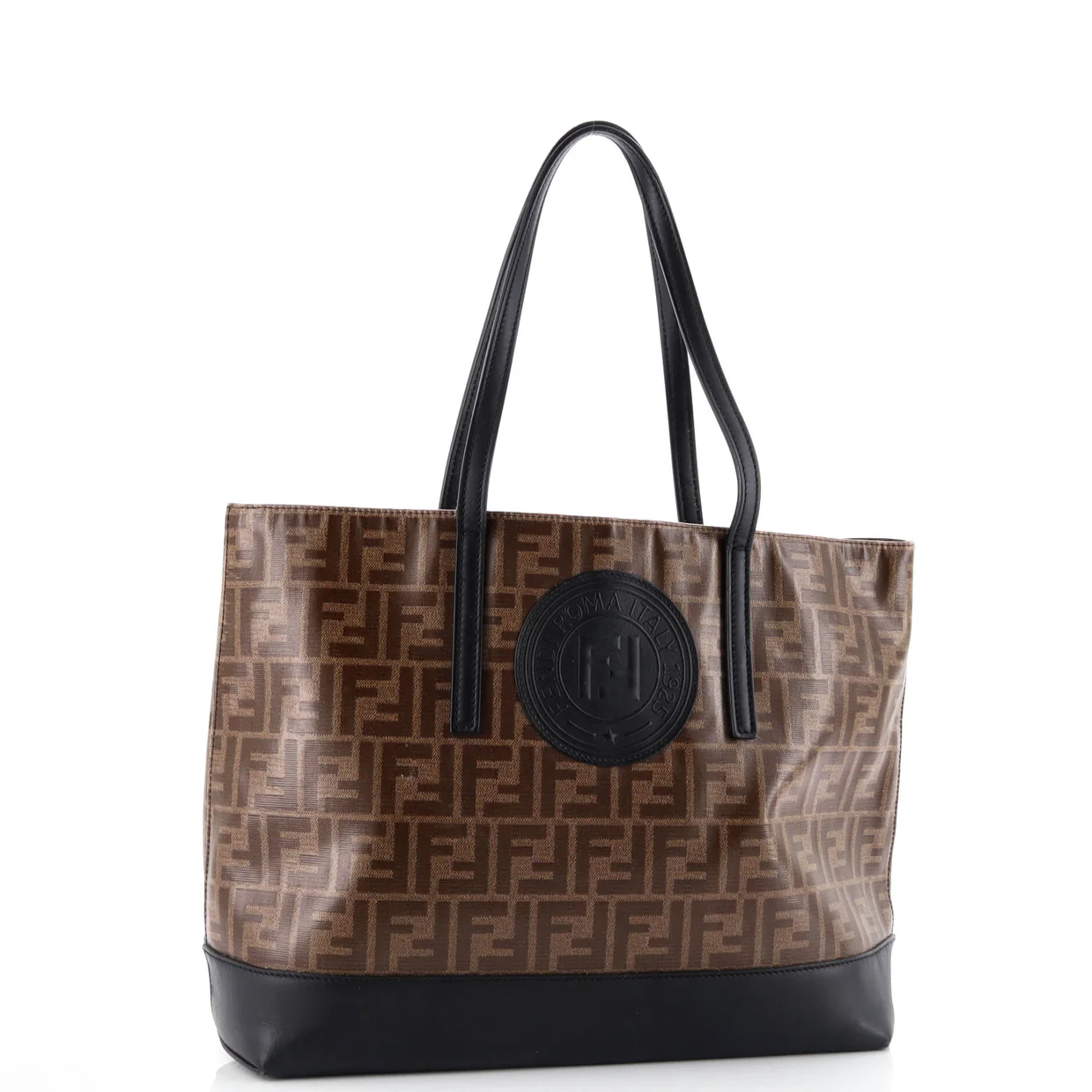 FF Logo Stamp Shopping Tote Zucca Coated Canvas Medium - Deep Luxury