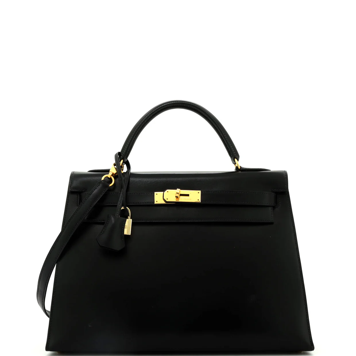 Kelly Handbag Noir Box Calf with Gold Hardware 32 - Deep Luxury