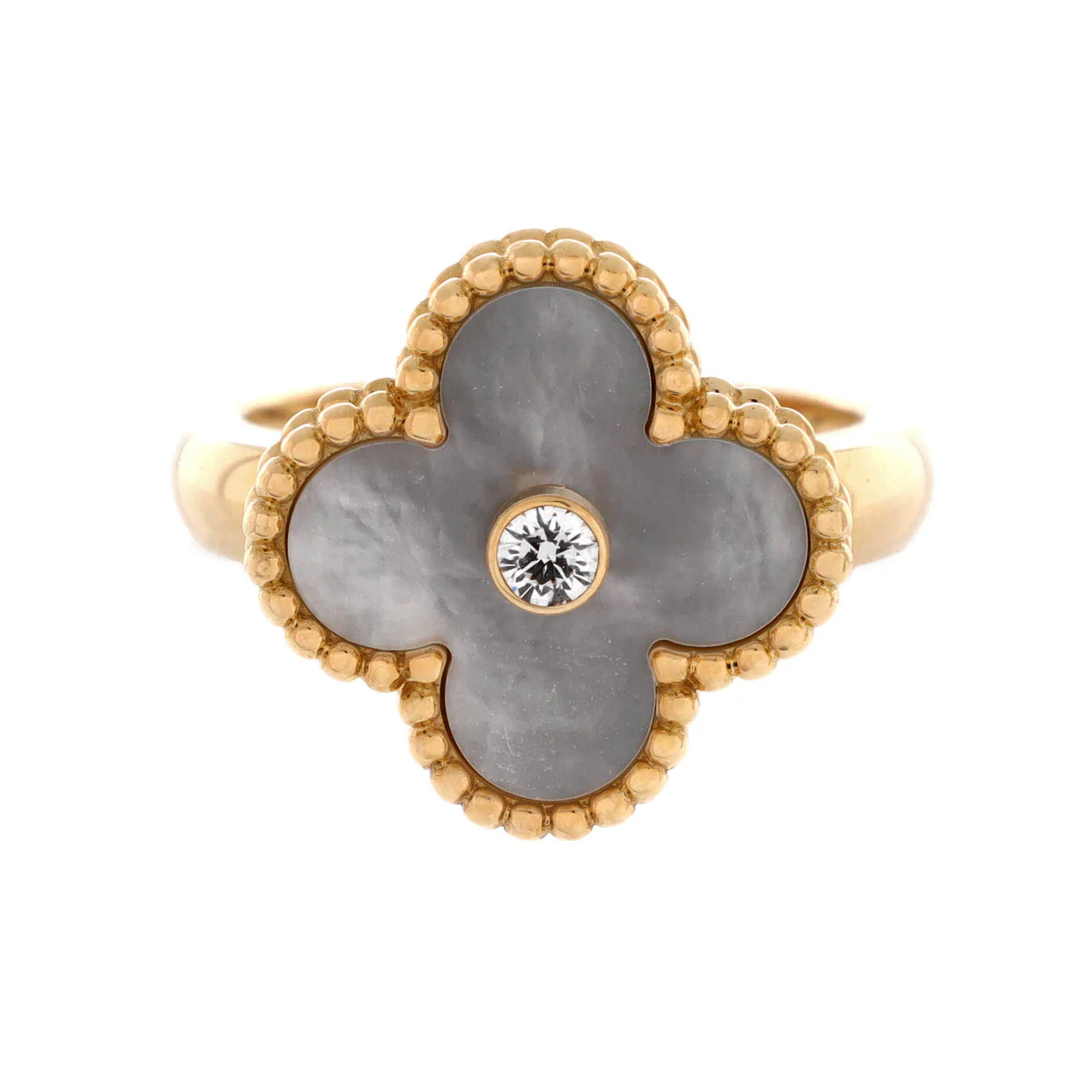 Vintage Alhambra Ring 18K Yellow Gold with Mother of Pearl and Diamond - Deep Luxury