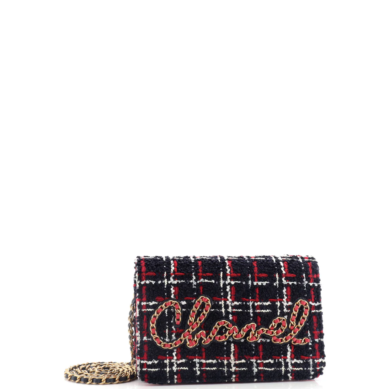 Chain Signe Wallet on Chain Quilted Tweed - Deep Luxury