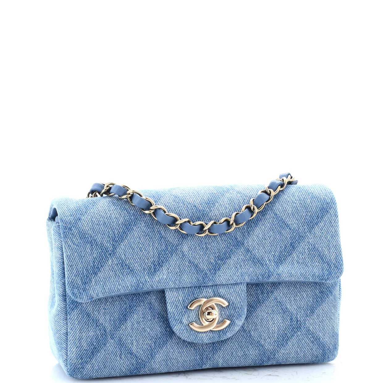 Classic Single Flap Bag 3D Quilt Printed Denim Mini - Deep Luxury