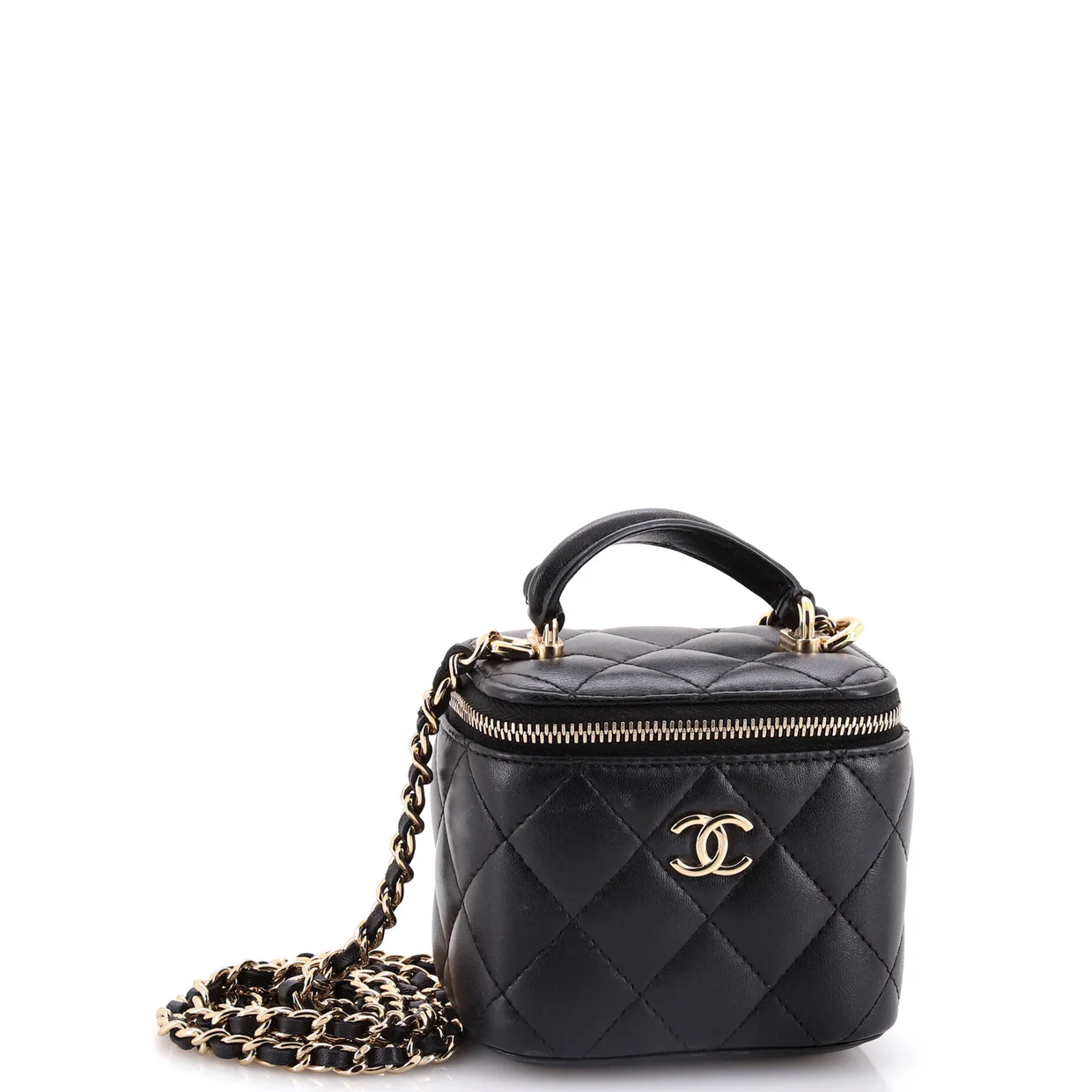 Classic Top Handle Vanity Case with Chain Quilted Lambskin Mini - Deep Luxury