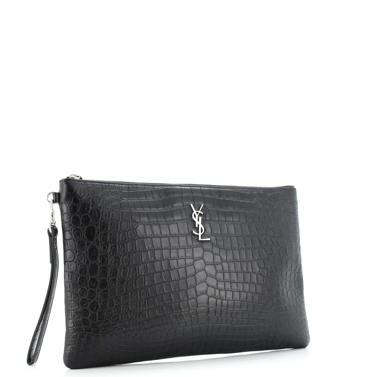 Classic Monogram Tablet Wristlet Pouch Crocodile Embossed Leather - Deep Luxury