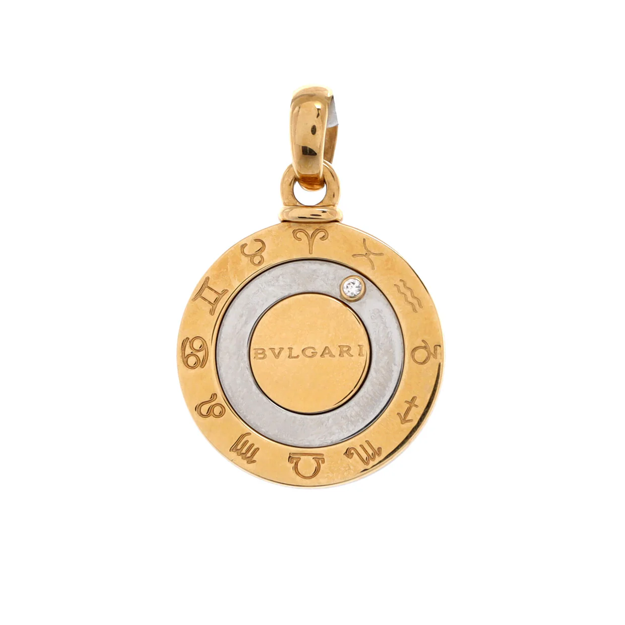 12 Months Horoscope Movable Round Pendant Charm Pendant u0026 Charms 18K Yellow Gold and Stainless Steel with Diamond - Deep Luxury