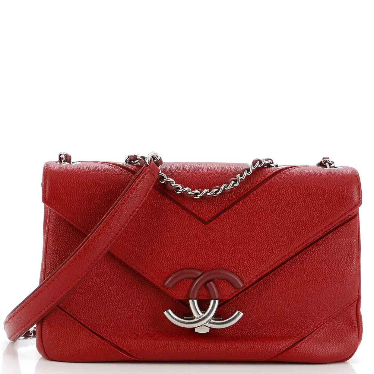 Macro Flap Bag Chevron Caviar Large - Deep Luxury