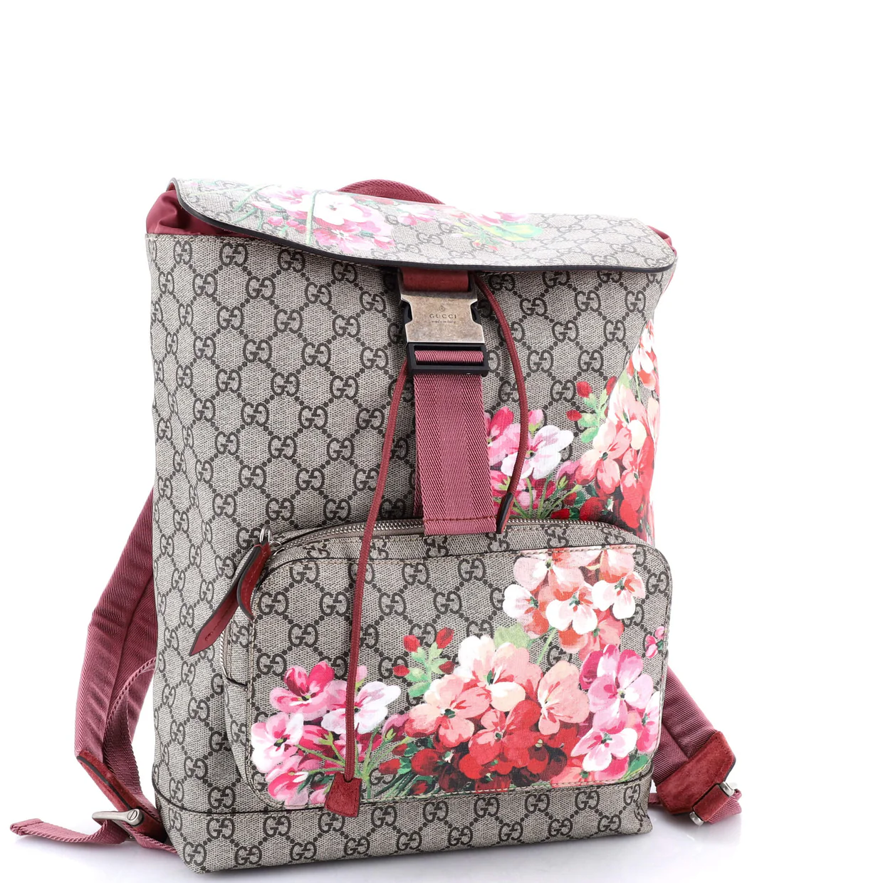 Buckle Backpack Blooms Print GG Coated Canvas Medium - Deep Luxury