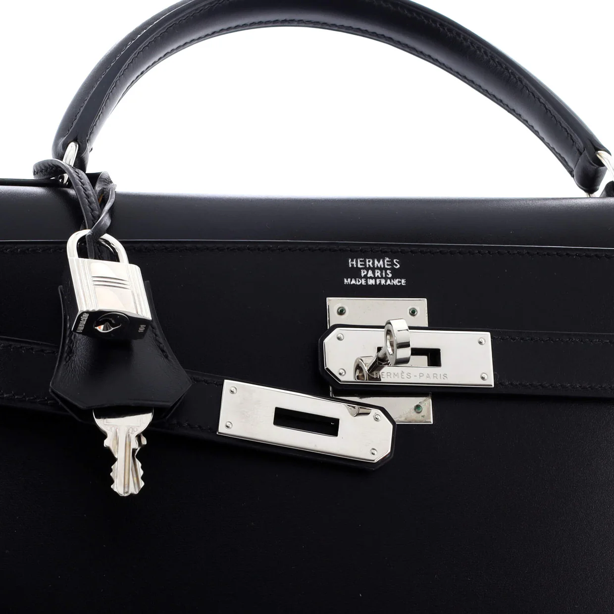 Kelly Handbag Noir Box Calf with Palladium Hardware 32 - Deep Luxury