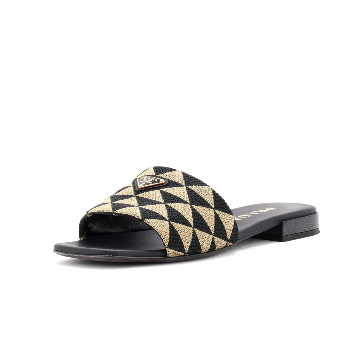 Women's Logo Flat Slide Sandals Triangle Embroidered Canvas - Deep Luxury