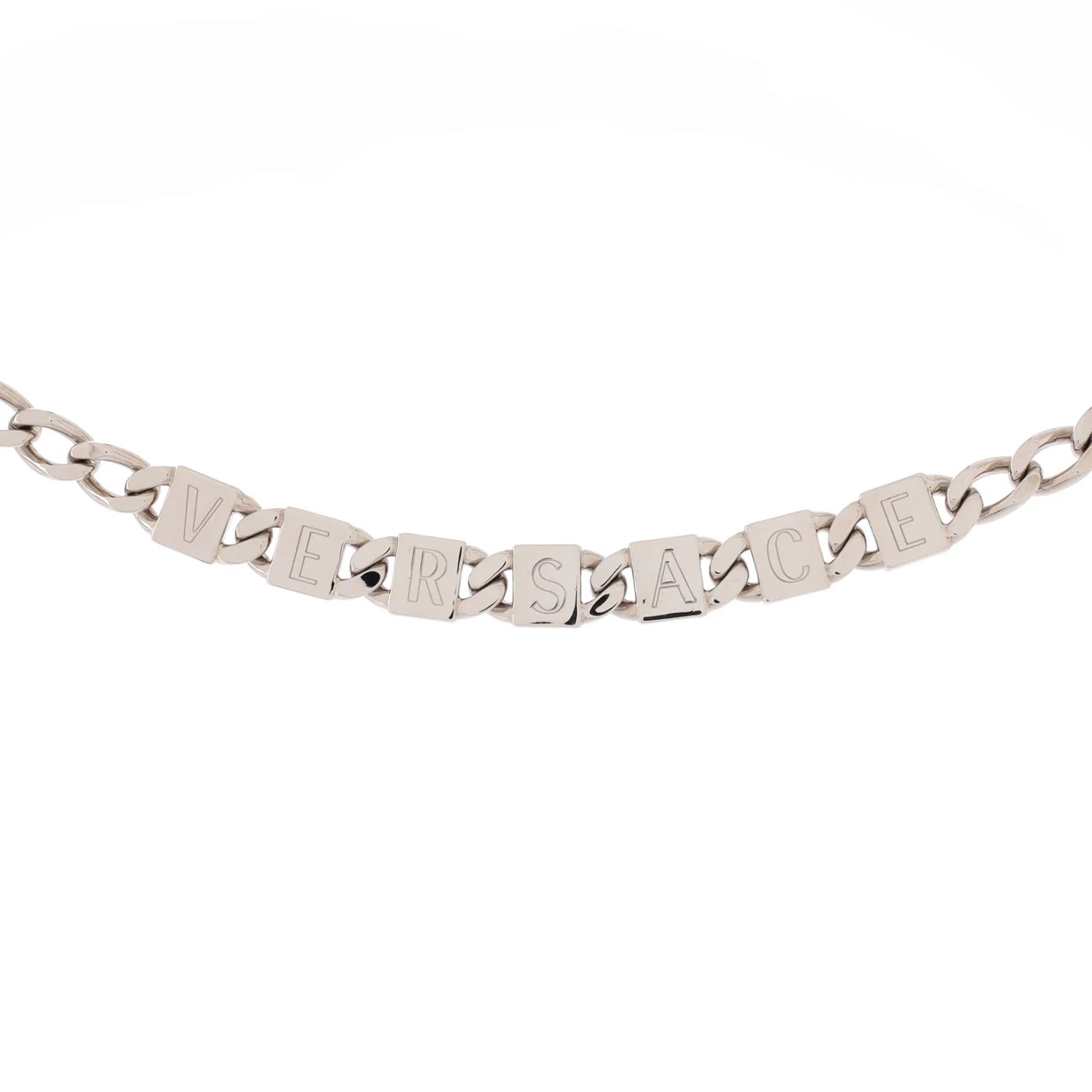 Logo Letters Tile Chain Link Necklace Metal - Deep Luxury