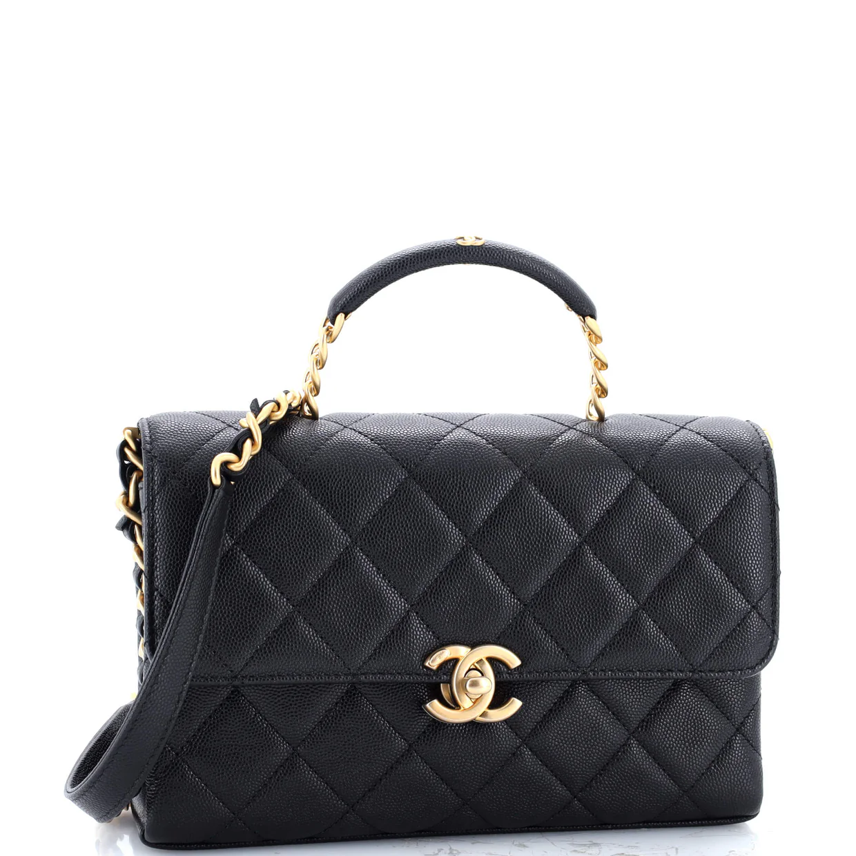 Carry Me Top Handle Flap Bag Quilted Caviar Small - Deep Luxury